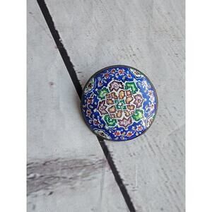 Vintage Cloisonne Colorful Floral Design Enamel Brooch Pin 1.5 Inch